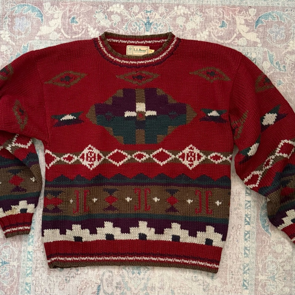 L.L. Bean Men's Multicolor Geometric Crewneck Sweater